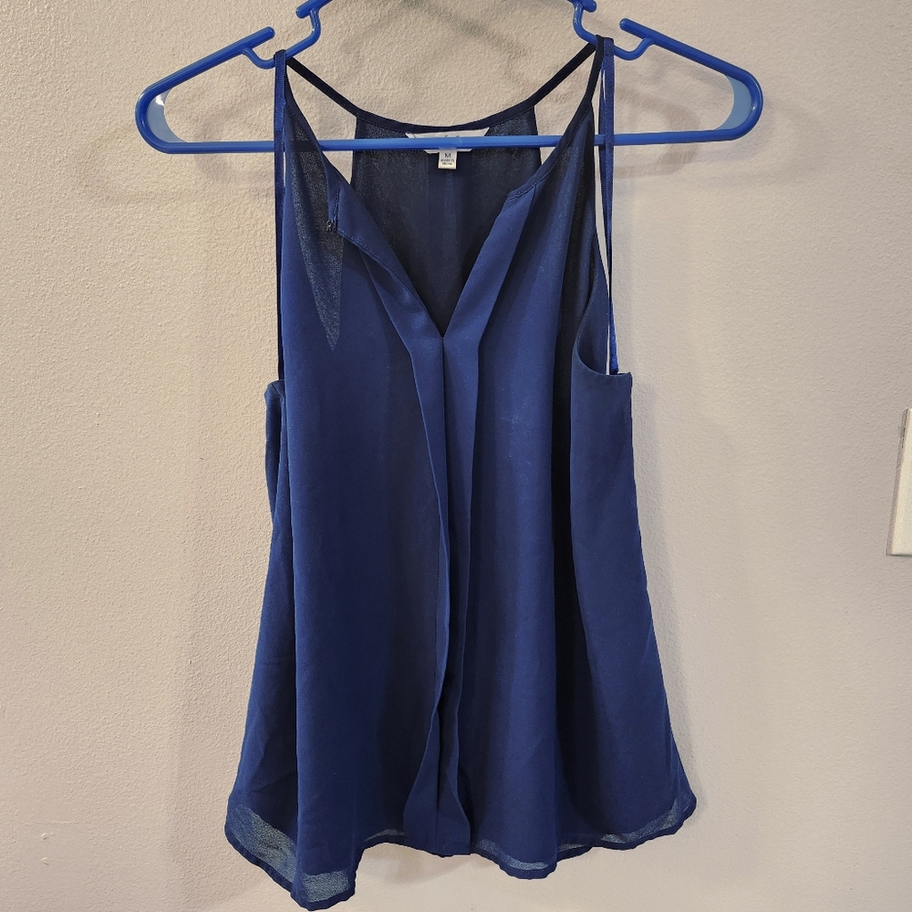 Navy Blue Blouse Mesh Overlay